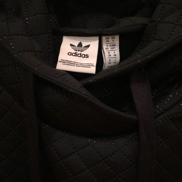 Quilted Adidas Cropped Hoodie with Trefoil Logo - Picture 2 of 4